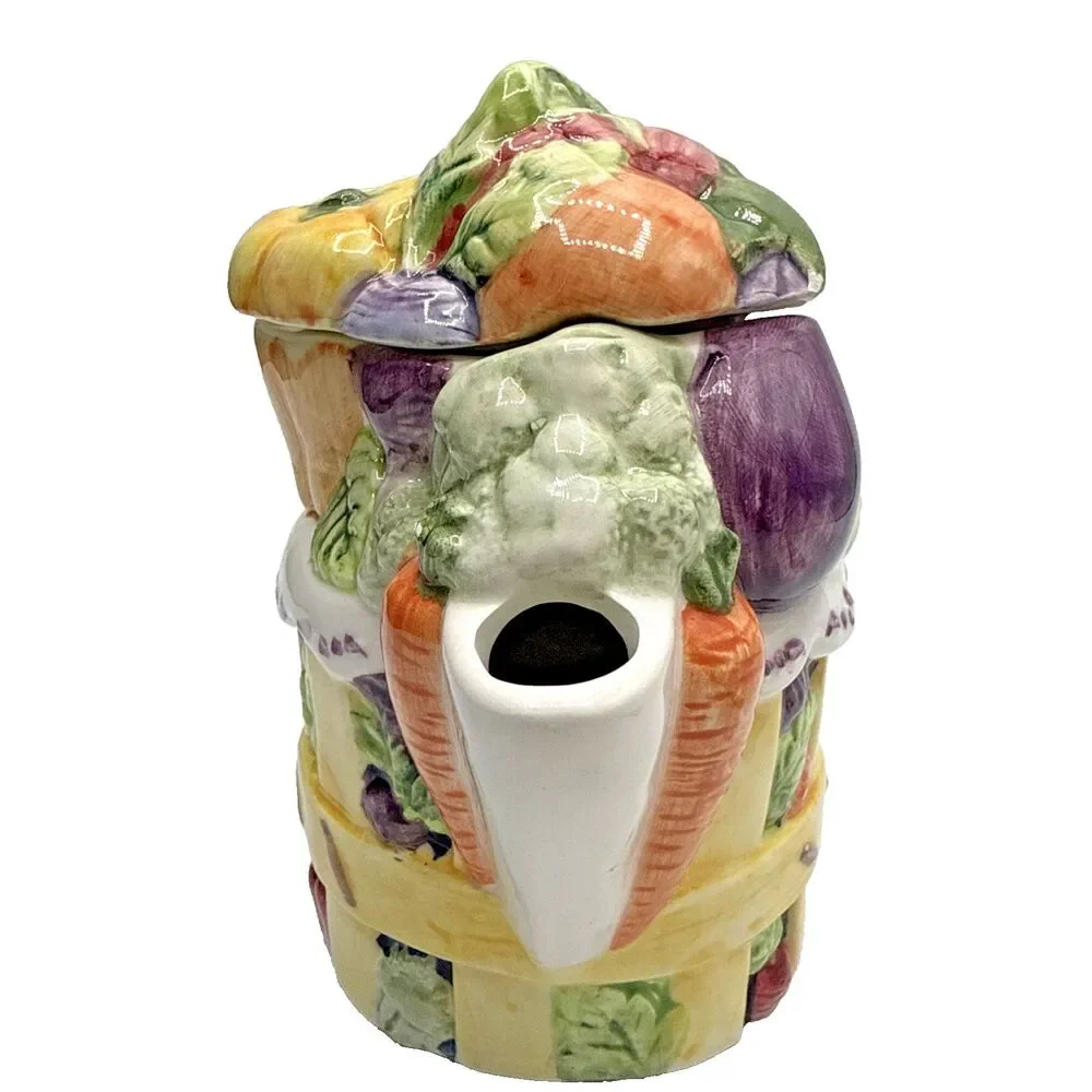 Vintage Angela Akerman Tea Garden Teapot Giftcraft Picnic Basket Fruit Veggie